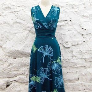 ORGANIC handmade in Canada - Teal Ginkgo Leaf Dress